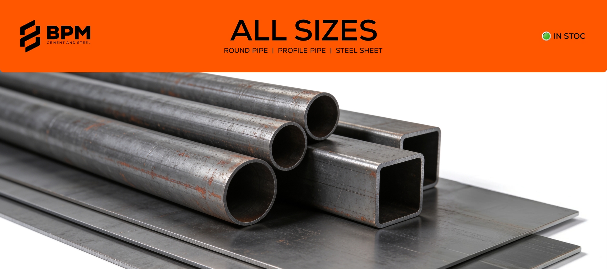 Round pipe, profile pipe and steel sheet in stock at BPM. Call and collect.